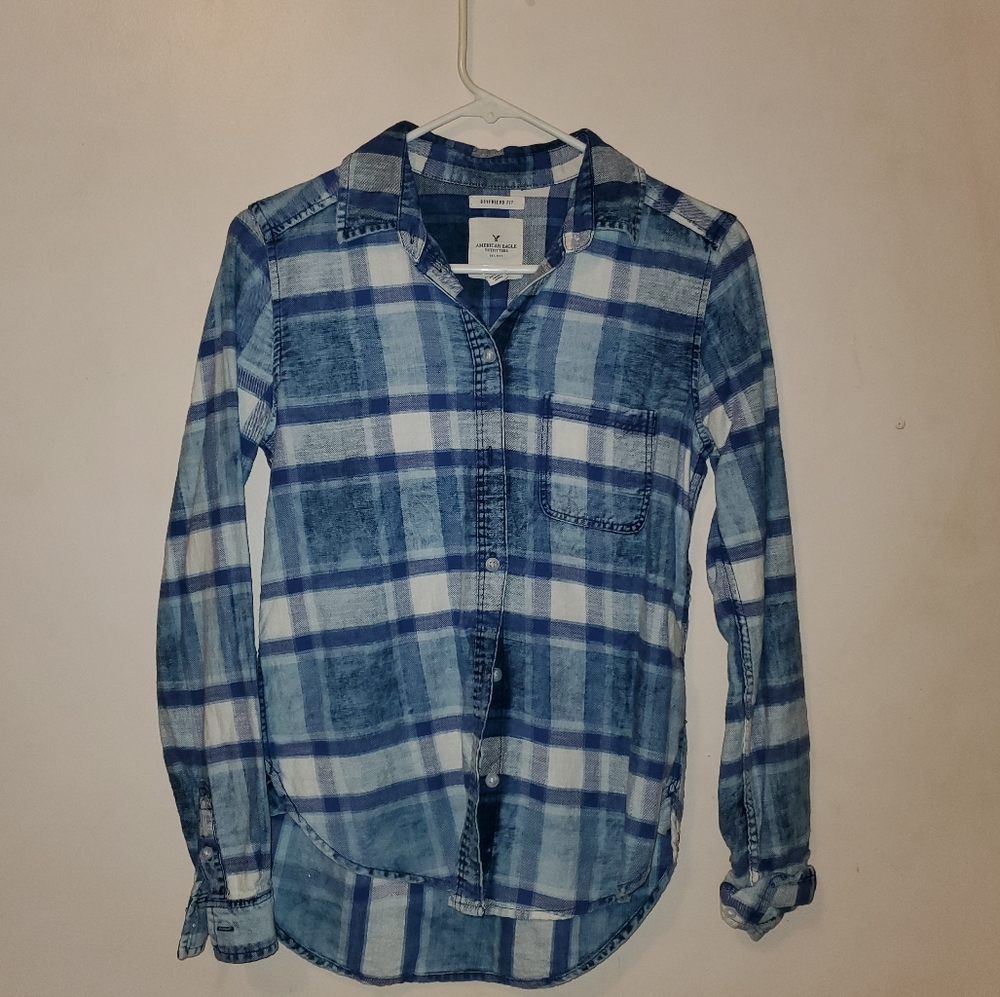 Blue and White American Eagle Flannel
